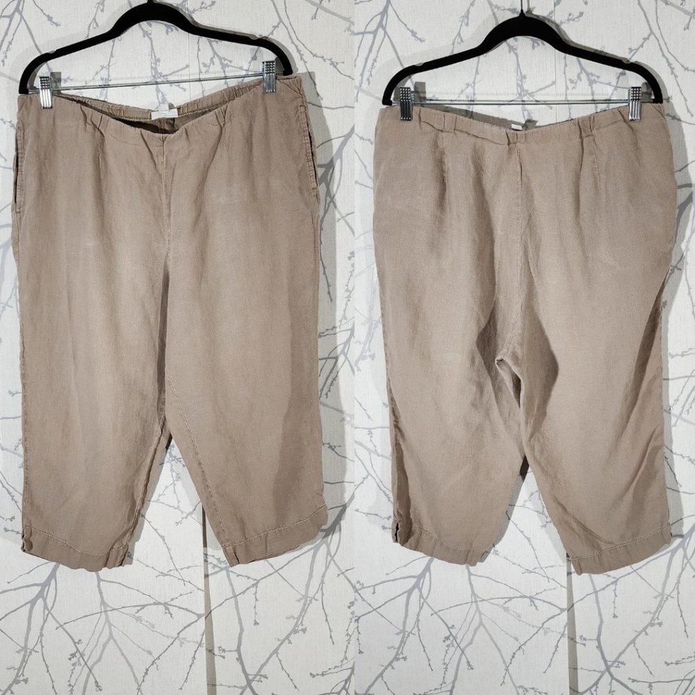 Pure Jill Beige 100% Linen High Rise Capri Pants